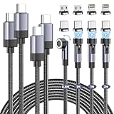 マグネット 充電ケーブル 急速 PD対応 タイプｃ充電ケーブル【0.5m+1m+1m+2m】360度+180度回転 マグネット式iPhone16充電器 ライトニング*2 マイクロUSB*2 Type-C コネクタ*4 磁石 防塵 着脱式 For iOS & Android USB Magnetic Charging Cable LED付き- MG60WBK
