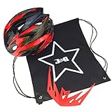 J@G 自転車 ヘルメット 子供 大人 ナップサック付き 53～63cm 小学生 以上 超軽量 11カラー (A1-ﾌﾞﾗｯｸ/ﾚｯﾄﾞ)