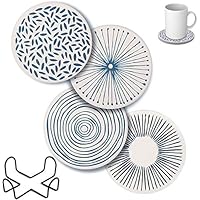 EASYLEE 4ピース 吸水コースター 吸収石コースター エコ 素材 高吸水性 断熱 速乾 茶パッド コップ敷き ドリンク コーヒー 茶托 滑り止め ファッション スタイル （珪藻土よりも良い） (4 パターン&収纳棚)