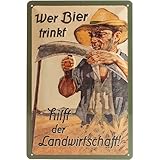 Vintage Tin Sign with WER BIER TRINKT、hilft der Landwirtschaftさまざまなサイズ、マルチカラー、Medium by Nostalgic Ar