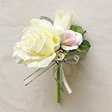 ウエディングブーケ/ブライダル/造花　ブートニア　ホワイト＆ソフトピンク
