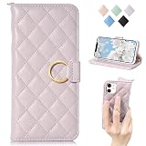 MAGICASE 適用 iPhone 12 mini ケース 手帳型 おしゃれ iPhone12 mini 手帳型 ケース人気 女性 可愛い iphone12ミニ ケース 手帳型 レディース チェック柄 刺繍 ストラップ付き アイフォン12mini 携帯カバーア カード収納 財布型 高級PUレザー 横置き機能上質な手触り(iPhone 12mini 5.4 inch対応)パープル