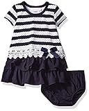 Bonnie Baby Girls' Short Sleeve Stripe Knit Dress with Tiered Skirt and Panty Navy 24 m [並行輸入品]