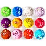 TecBillion スライム 12個 セット 水晶スライム 星形デコパーツ入り Slime DIYねんど おもちゃ 抜き型 ヘラ ストロー付き お誕生日 お祭り プレゼントに最適 対象年齢 6歳以上