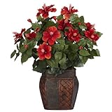 Nearly Natural 6667 Hibiscus with Vase Decorative Silk Plant, Red by Nearly Natural [並行輸入品]