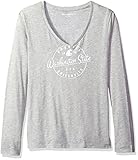 NCAA Washington State Cougarsレディース長袖VネックTシャツ、ミディアム、オックスフォードグレー