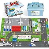 飛行機おもちゃセット 飛行機 トラック プレイマット - 幼児向けインタラクティブな学習玩具 ギフトに最適