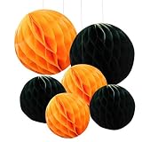 Happy Spring ハロウィン ハニカムボール イベント パーティー 飾り つけ 装飾 20cm 25cm 橙黒 6個セット (G)