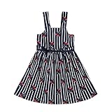 Cutelove 子供服 ドレス ベビー ガールズ 女の子 綿 夏 キッズ 可愛い ネイビー ストライプ チェリー プリント ノースリーブ ワンピース