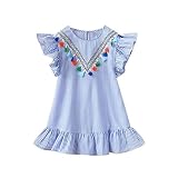 YAYUYAO ガールズ 子供服 ストライプ タッセル フリル ドレス スカート ワンピース 最新 夏 おしゃれ 記念日 発表会 入学式 卒業式 エレガント 日常 2-7歳 プリンセス (ブルー, 6