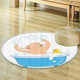 nalahomeqq NavyブルーDecorコレクション鮮やかな円タイルパターンと線withランダムエスニックレトロ背景ホームポリエステルファブリック部屋円カーペットネイビーブルーホワイト Diam