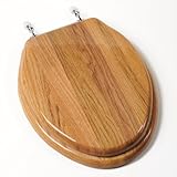 快適Seats c1b1e-17ch Designerソリッド木製Toilet Seat with PVDクロームヒンジ、Elongated、オーク