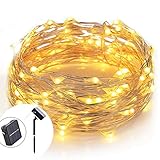 Sanniu Solar Powered String Lights, 100 LED Copper Wire Starry String Lights with Control Panel for 