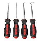 4ピース精密ピックとフックセット 車のフックとピックセット、車のオイルシールスクリュードライバ(4pcs,赤+黒)