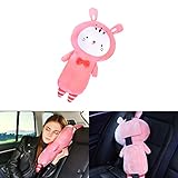 Sunsangシートベルト枕 、カーシートベルトカバー、キッズ 子供 ぬいぐるみおもちゃシートベルトストラップカバー、自動調節可能、子ともの頭、肩、胸を保護 (pink)