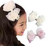 ハンドメイド　ビーズリボン　6cmヘアピン (ライトピンク)