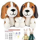 初心者用編み物キット、かぎ針編みの動物キット,動物 プロジェクトかぎ針編みキット - 初心者フック針セット、カップルドッグフック針織りスーツ、大人と子供のニットマテリアルキット、英語のビデオチュートリアル、糸、フック、アクセサリー楽しいキッズかぎ針編み動物キット、子供と初心者向けのポータブル編みキット