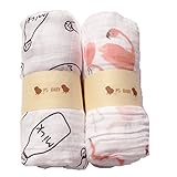 PS BABY 2組 モスリン コットン ベビー ガーゼ おくるみ ケット (フラミンゴxミルク)