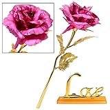 YOBANSA 24K 金箔のバラ 造花 永遠の花 記念日 母の日 バレンタインデー、結婚祝い、お誕生日などに プレゼント LOVE スタンド メッセージ カード付き (ローズレッド)