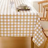 Romanstile テーブルクロス ビニール 撥水 おしゃれ 正方形 140x140cm チェック 桌布 table cloth PVC 厚手 テーブルクロス- テーブルカバー 長さ調節 防水 防油 防カビ 汚れ防止 お手入れ簡単 格子柄 キャンプ 秋 ブラウン 喫茶店 コーヒー アウトドア