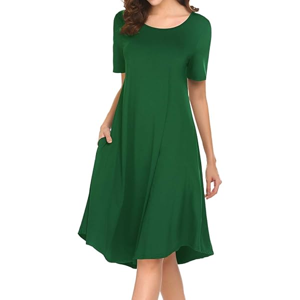 thumbnail image 2 of Dwaogom Women's Casual Plain Simple Long Sleeve T-Shirt Loose Dress Fashion Casual Solid Color Long Sleeve Round Neck Mid Calf Dress 2 of 10