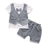 (visus) 男の子フォーマル キッズ 子供服 ボーイズ tシャツ 半袖 上下セットアップ ベビー服 80 90 100 110 四サイズ prince (110ｃｍ, グレー)