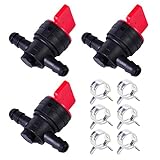 3本入り 1/4" インライン燃料ガス 断つ シャットオフ バルブペットコック ブリッグス＆ストラットン+6本 クランプ