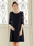 Angeliebe エンジェリーベ マタニティ ワンピース 授乳口付き レース スリーブ ストレッチ ジョーゼット ワンピ 妊婦服 産前 産後 フォーマル お宮参り お呼ばれ M ネイビー 21815