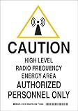 Brady 124183 Radiation and Laser Sign, Legend "Caution High Level Radio Frequency Energy Area Author