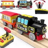 TOPLIVING 木製レール用電動列車、磁気接続式リモコン列車、幼児向け電池式機関車列車、KOM（木製レールなし）