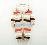 Cute Minorベビー服 女の子 かわいい　新生児 長袖 カバーオール 男の子 ロンパース 冬 ベビー 着ぐるみ 赤ちゃん ベビースーツ ボーダー出産祝い 綿 (18M, クリーム色)