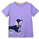 OKIDSO 子供ポロシャツ　女児Tシャツ　ベビー服　　普段着　学校用　夏秋新作　綿100%　半袖　プリント　紫/赤二色　100-150CM オシャレ (110CM, 犬柄)