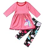 MIOIM ベビー服 上下セット 可愛い ユニコーン ワンピース 長袖 女の子 パンツ セットアップ 子供服 夏 秋 ガールズ スポーツ 運動会 旅行 パジャマ (ピンク, L)