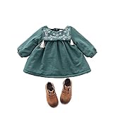 ベビー服 女の子ワンピース 子供服 Pojour 冬 防寒 ドレス 可愛いワンピース オシャレ綿 厚手 裏毛 通園 発表会 旅行 記念日 プレゼント グリーン