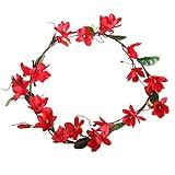 造花 インテリア　人工バラ 観葉植物 藤の花 63インチ　3つの花輪 緑の葉 リング バラの造花　壁掛け　セット　お祝いに　結婚式　リビング　玄関やトイレ 部屋 祝日　飾り (レッド)