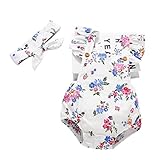 Cutelove 2017年新品　夏　女の子　赤ちゃん　ボディスーツ　ジャンプスーツ　花柄 プリント ロンパース 　三角　二点セット　ヘッドバンド付き