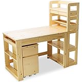 学習デスク ラック・チェスト3点セット 組み替え自由 キャスター付き パイン材 ナチュラル