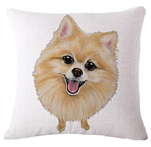 Obrigada おしゃれ アニマル柄 クッションカバー 動物 犬 かわいい 45 × 45 cm リビング インテリア (03.ポメラニアン)