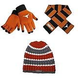 NCAAテキサスLonghorns Striped RugbyスカーフHaloビーニー帽子とグローブソリッドニット3パックバンドル