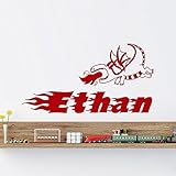 Wall Decals Personalized Name Dragon Animal Wings Flight Fire Vinyl Sticker Nursery Room Bedroom Dec