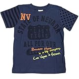 ボーイズキッズ[Blue Mart(ブルーマート)]男の子英字プリント入り|ボーダー柄、ドット柄袖の半袖Ｔシャツ|綿100％ 120cm Ａ柄-ネイビー