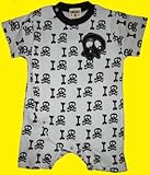 ドクロ総柄　半袖ロンパース　グレー　70・80ｃｍ (80ｃｍ)