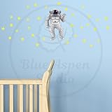 宇宙飛行士壁デカールファブリックOuter Space Stars – Made in the USA – 漫画デカール壁ステッカー、キッズ赤ちゃん保育園装飾リムーバブルSticks – To Any