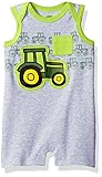 John Deere Baby Boys' Romper Heather Grey/Lime Green 3/6M [並行輸入品]