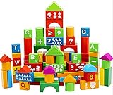 GINOVO 100個のアルファベット番号DIYの子供のための木製のビルディングブロック教育玩具