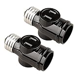 Onite 2-Pack of E26 to E26 US Standard Screw Light Holder with Two Outlet Socket Adapter, Black [並行輸