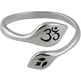 Sterling Silver Adjustable Lotus Flower and Om Ring, Ohm Namaste