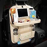 APSOONSELL 多機能 大容量 トレー付き 車載収納ポケット IPAD対応可 PUレザー製 ゴールド