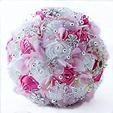 Zebratown 11 "人工ローズRomantic Galaxyウェディングブーケウェディング花クリスタル真珠BouquetsブライダルBouquets ホワイト