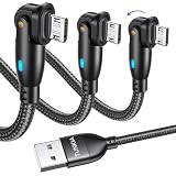 Micro USB ケーブル L字型 180°回転可【1M/1M/2M・3本組】 2.4A急速充電 データ転送 LEDライト付き マイクロusb 充電ケーブル Micro USB Android機器対応 Type-B スマホ コントローラー イヤホン MP3 タイプb 充電コード（1m/1m/2m・ブラック）